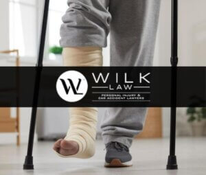 injured victim walking on crutches