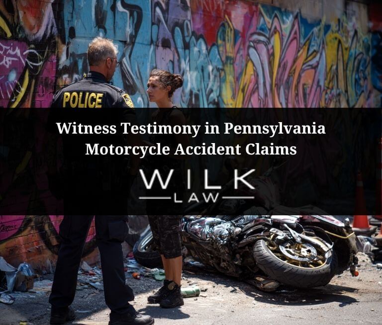 Witness speaking to police next to a crashed motorcycle in Philadelphia, Pennsylvania