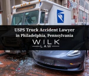 Accident involving a USPS postal truck in Philadelphia related to a case handled by Wilk Law Personal Injury & Car Accident Lawyers