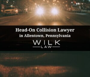 Car going the wrong-way down a one way street at night in Allentown, Pennsylvania
