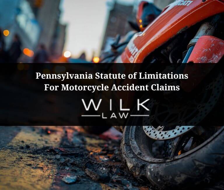 Crashed motorcycle on it's side in Philadelphia illustrating the Pennsylvania statute of limitations for motorcycle accident claims