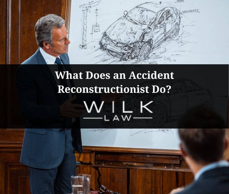 Accident reconstructionist in a courtroom with diagrams illustrating how a car accident happened in Pennsylvania