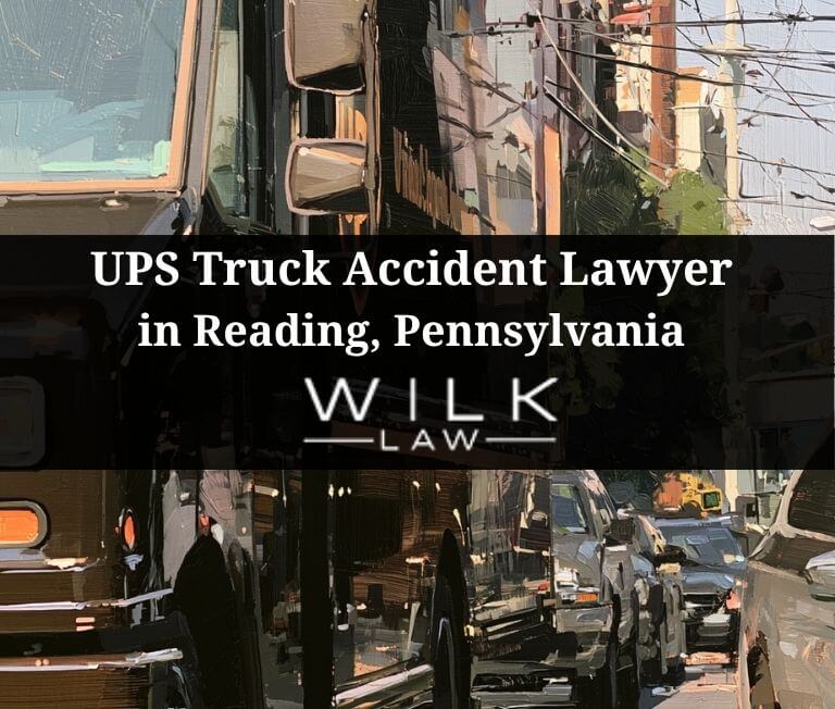 UPS delivery truck in traffic in Reading, Pennsylvania